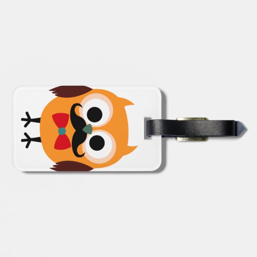 Retro Owl met Handlebar Mustache Mustache Bagagelabel (Achterkant horizontaal)