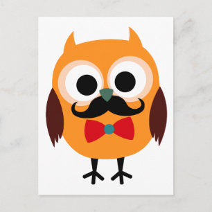 Retro Owl met Handlebar Mustache Mustache Briefkaart