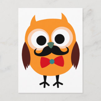 Retro Owl met Handlebar Mustache Mustache Briefkaart