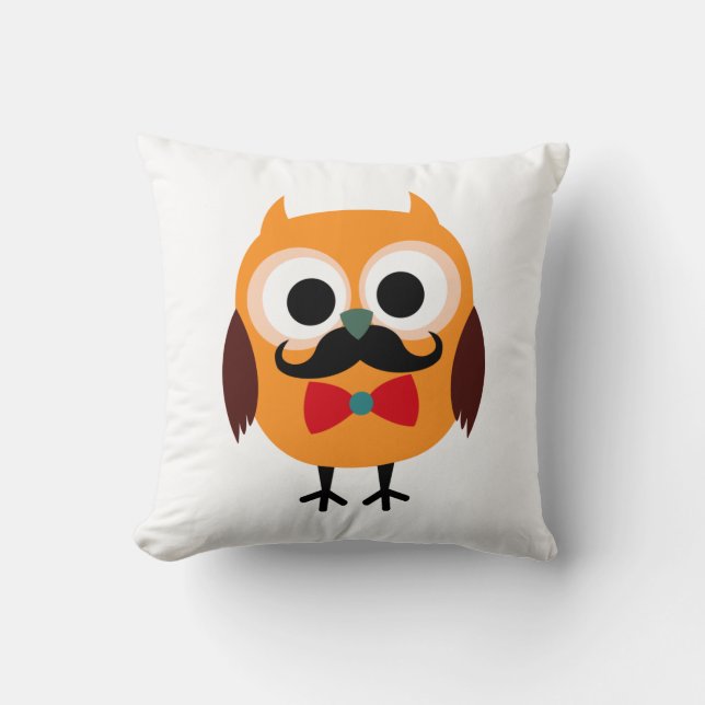 Retro Owl met Handlebar Mustache Mustache Kussen (Voorkant)