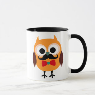Retro Owl met Handlebar Mustache Mustache Mok