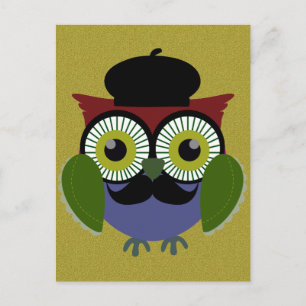 Retro Owl met Mustache Briefkaart