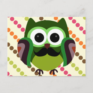 Retro Owl met Mustache Briefkaart