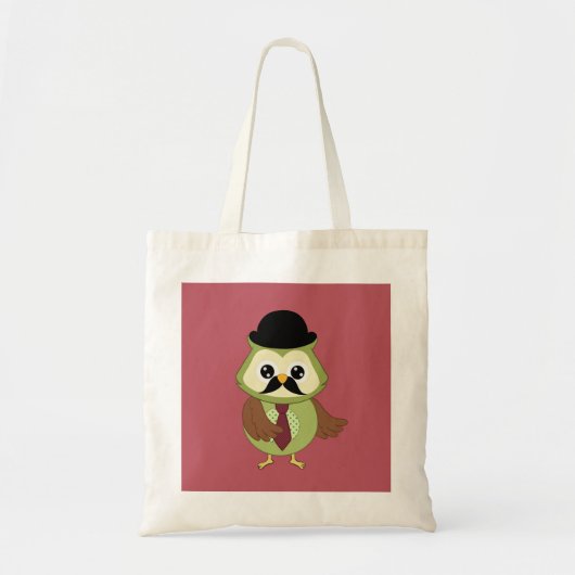 Retro Owl met Pet, stropdas en snor Tote Bag (Voorkant)