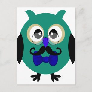 Retro Owl met snor en bril Briefkaart