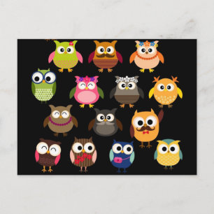 Retro Owl Patroon Briefkaart