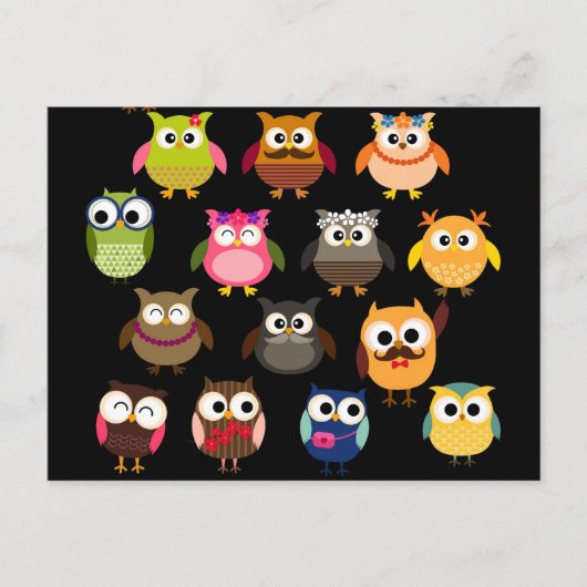 Retro Owl Patroon Briefkaart (Voorkant)