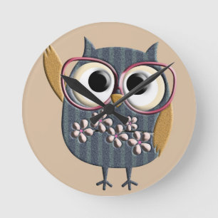 Retro  Owl Ronde Klok