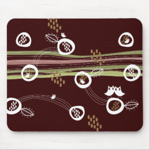 Retro Owls Family Cute Whimsical Stripes Nest Fun Muismat