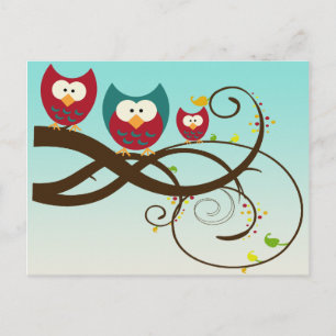 Retro Owls Swirly Branch Briefkaart