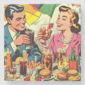 Retro paar Drink strips Stenen Onderzetter (Voorkant)