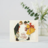  Retro Paar Groeten Bloemen Valentijn Ca Feestdagenkaart (Staand voorkant)