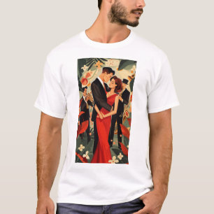 Retro paar in jaren 50 stijl kostuum T-shirt