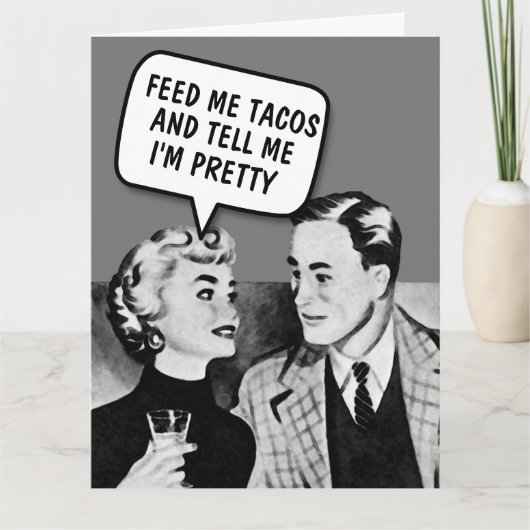 RETRO PAAR TACO'S GRAPPIG WENSKAART KAART (Voorkant)