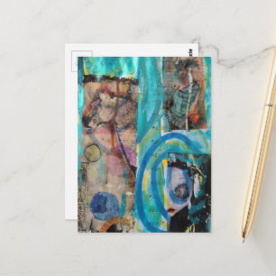 Retro Paard, Ezel en Pop Mixed Media Collage Briefkaart