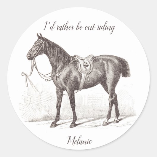 Retro paard grappig ronde sticker (Voorkant)
