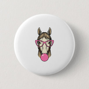 Retro Paard Roze Bubblegum Bril Shirt Ontwerp Ronde Button 5,7 Cm