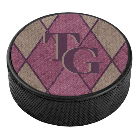 Retro Paars Diamond Argyle Monogram Hockey Puck (3/4)