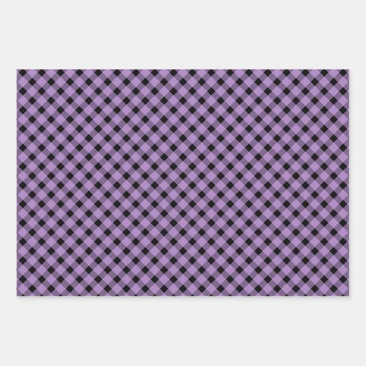 Retro Paars en Black Gingham Pset Pattern Inpakpapier Vel (Voorkant)