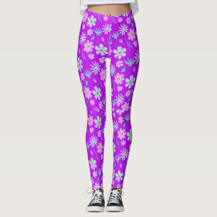 Retro Paars en Blue Flowers 1970 Leggings