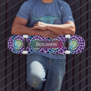Retro Paars Groen Turquoise Tie-Dye Skateboard
