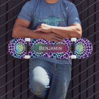 Retro Paars Groen Turquoise Tie-Dye Skateboard