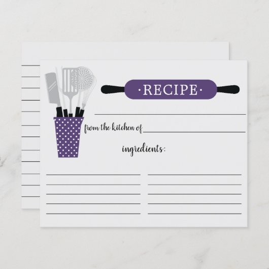 Retro Paars Rolling Pin Kitchen Tools Recipcard (Voorkant / Achterkant)