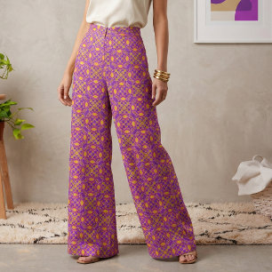 Retro Paars Roze Oranje Geometrisch Tegelpatroon Stof