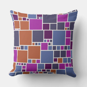 Retro Paars Tan Gray Squares Patroon Kussen