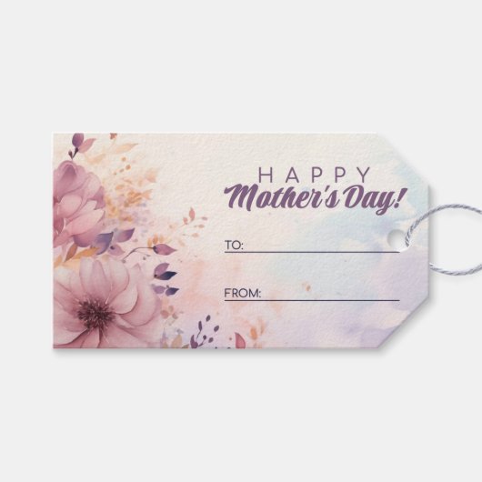 Retro Paarse Bloemen Abstract Happy Moederdag Cadeaulabel (Voorkant (Horizontaal))
