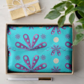 Retro paarse bloemen op blauwe achtergrond tissuepapier (Geschenk)