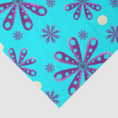 Retro paarse bloemen op blauwe achtergrond tissuepapier (Detail)
