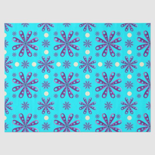 Retro paarse bloemen op blauwe achtergrond tissuepapier (Voorkant)