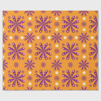 Retro paarse bloemen op oranje achtergrond cadeaupapier