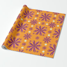Retro paarse bloemen op oranje achtergrond