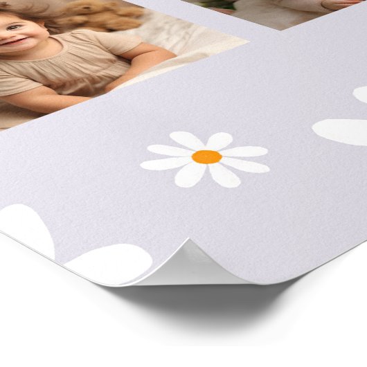 Retro Paarse Daisy Verjaardagsfoto Milestone Poste Poster (Hoek)