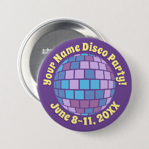 Retro Paarse Disco Bal PERSOONLIJKE Knop Ronde Button 7,6 Cm