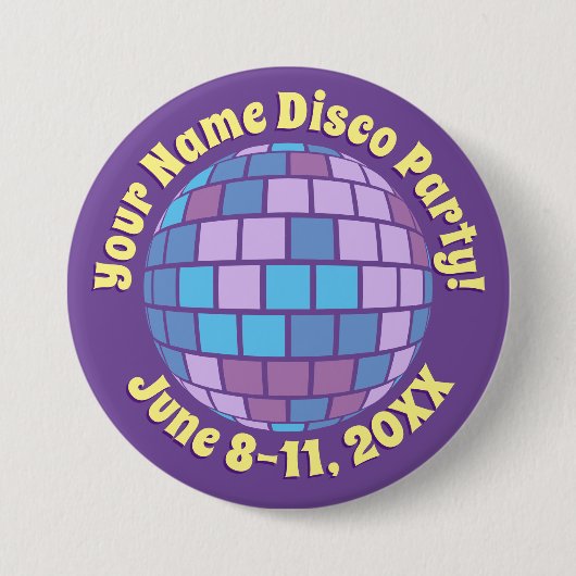 Retro Paarse Disco Ball PERSONALIZED Button (Voorkant)