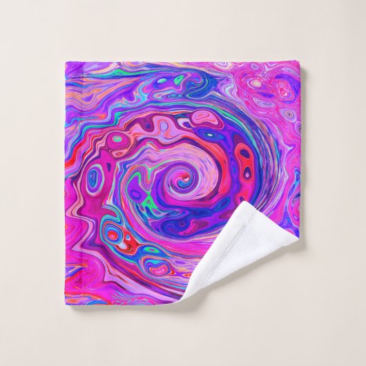 Retro Paarse en Oranje Abstracte Groovy Swirl Bad Handdoek (Wasdoekje)