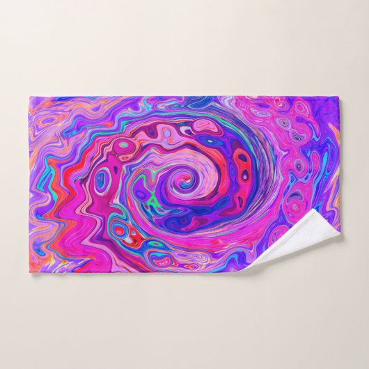 Retro Paarse en Oranje Abstracte Groovy Swirl Bad Handdoek (Handdoek)