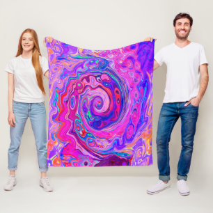 Retro Paarse en Oranje Abstracte Groovy Swirl Fleece Deken