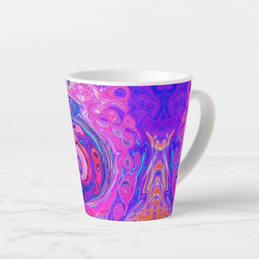 Retro Paarse en Oranje Abstracte Groovy Swirl Latte Mok (Rechterhoek)