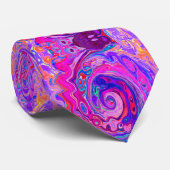 Retro Paarse en Oranje Abstracte Groovy Swirl Stropdas (Opgerold)