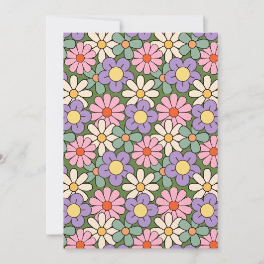 Retro Paarse Groene Bloemen Groovy 40e Verjaardag Kaart (Achterkant)