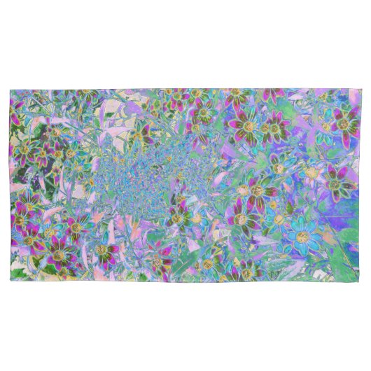 Retro Paarse, groene en blauwe wilde bloemen op Ro Kussensloop (Voorkant-Links)