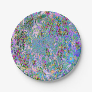 Retro Paarse, Groene en Blauwe Wilde Bloemen op Ro Papieren Bordje