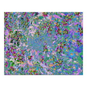 Retro Paarse, Groene en Blauwe Wilde Bloemen op Ro Perfect Poster