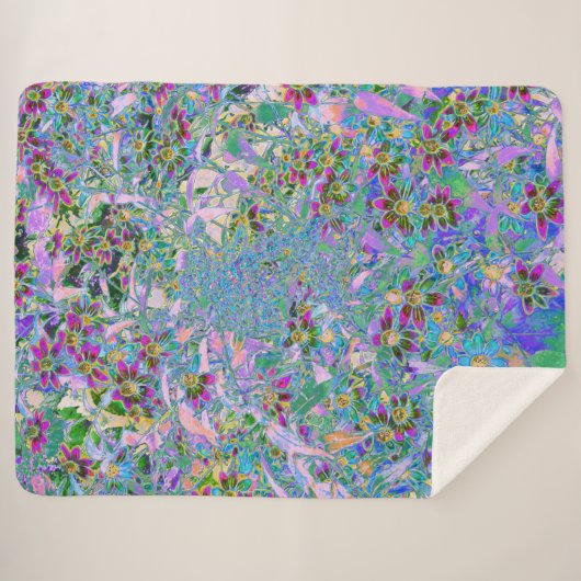 Retro Paarse, groene en blauwe wilde bloemen op Ro Sherpa Deken (Voorkant (horizontaal))