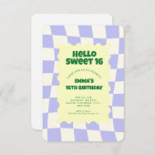 Retro Paarse Groovy Checker Sweet 16 Kaart (Voorkant / Achterkant)