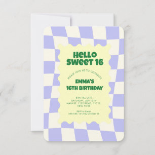 Retro Paarse Groovy Checker Sweet 16 Kaart